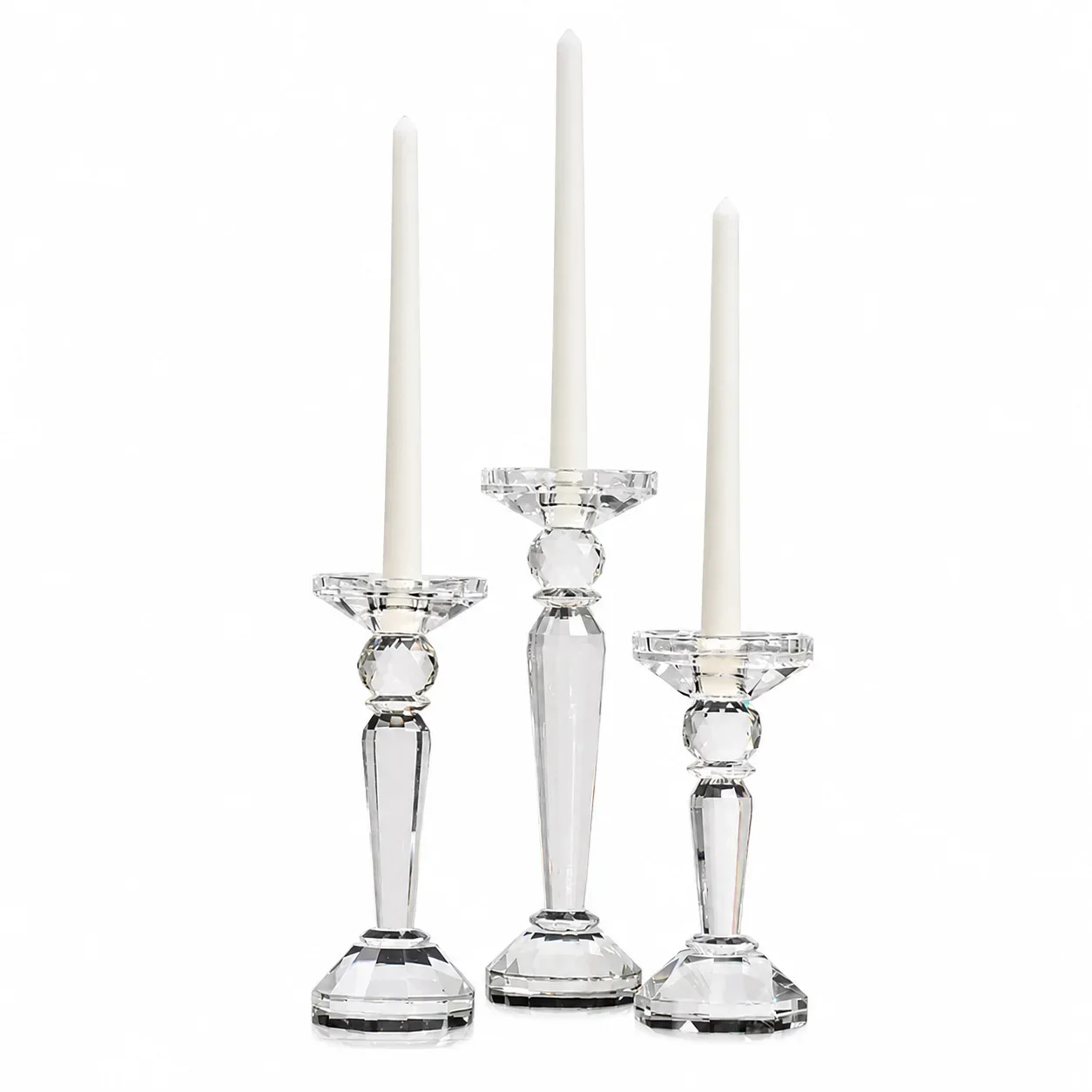 K9 Crystal Pillar Stick Candle Holders Set Of 3 Pieces Clear Small Middle Large For Home Kitchen Tabletop Wedding Decoration