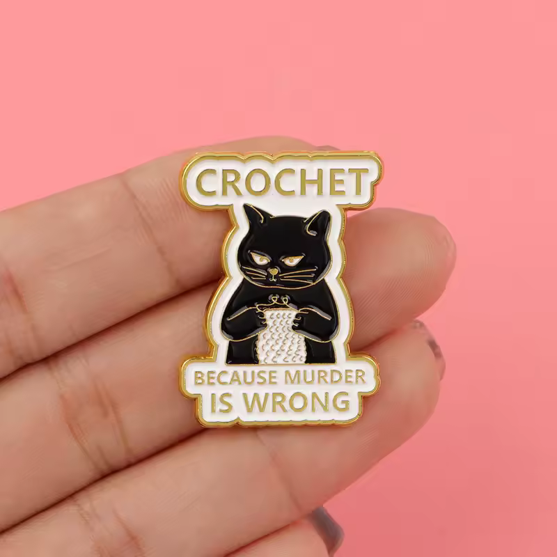 Cartoon Black Cat Crochet Enamel Pin Animal Badges on Backpack Brooches for Women Metal Lapel Pins Cosplay Accessories Toys Gift - Image 2