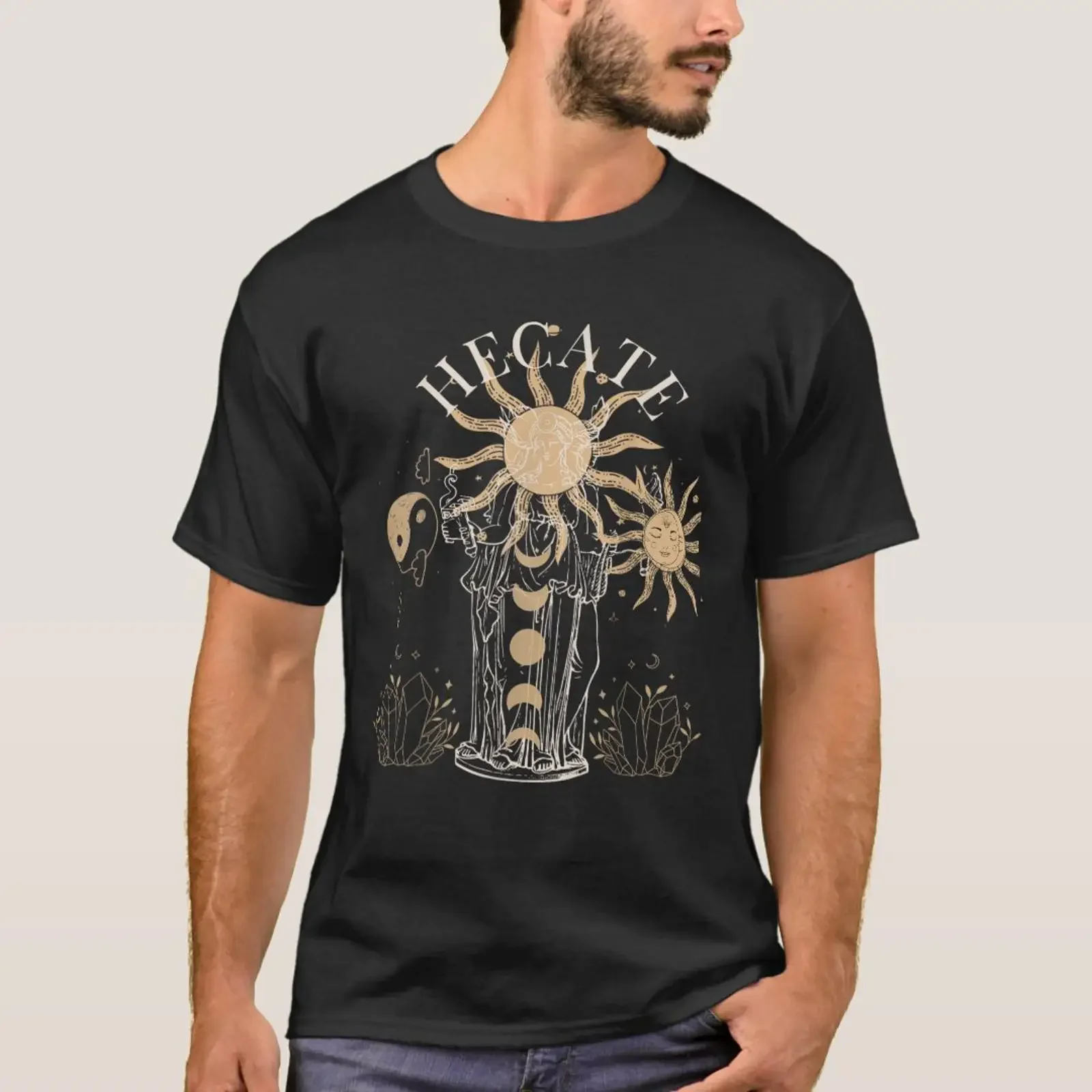 Sun Triple Moon Goddess Witch Wiccan Pagan Witchcr T Shirt vintage Washed Breathable Unisex Top For Everyday Wear streetwear