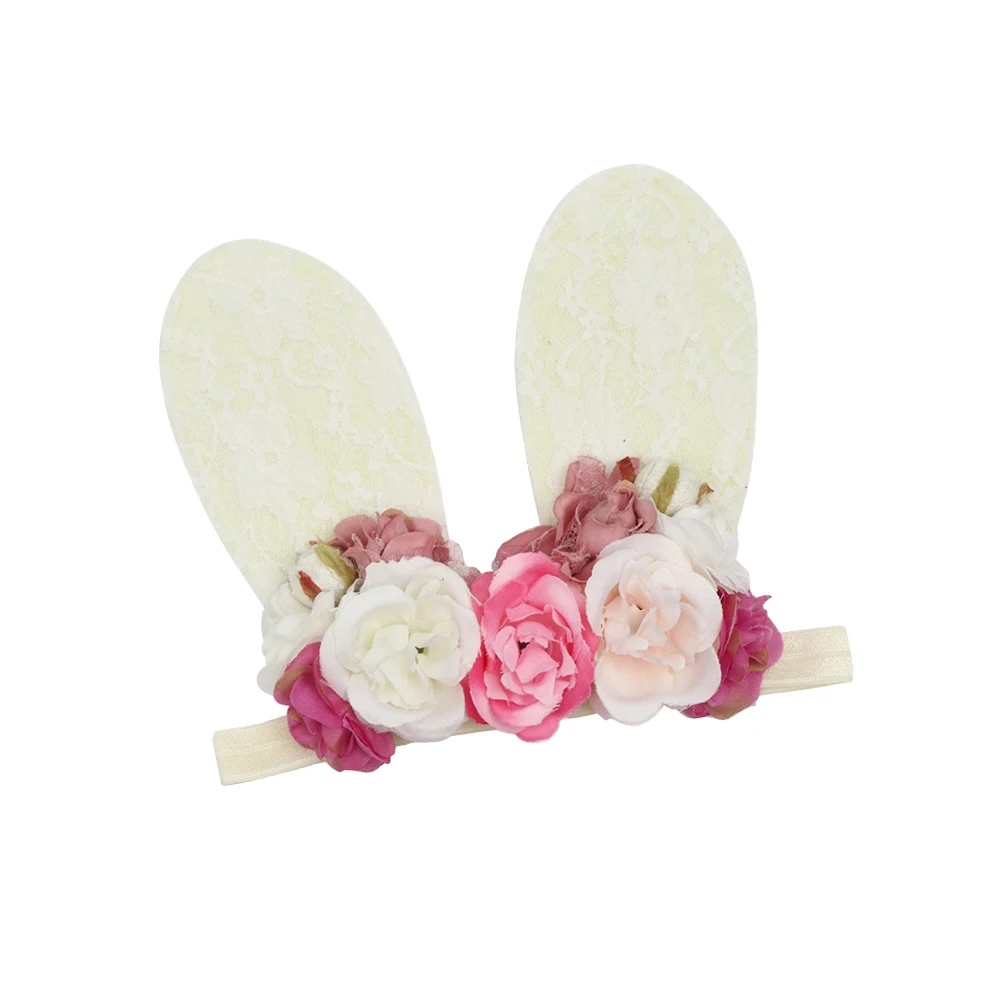 

Bunny Ear Headb Kids Baby Girl Hair Accessories Floral Design Rabbit Ear Crown Headdress Easter Parties Travel Photos Props