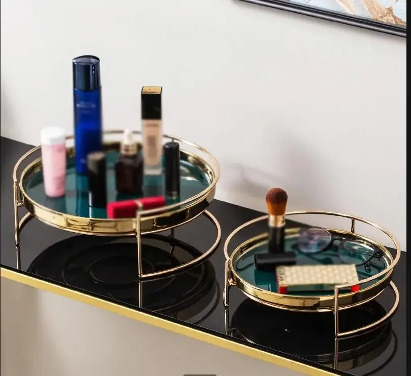 

European Metal Frame Ceramic Storage Tray Living Room Coffee Table Decoration Art Cosmetics Jewelry Storage Tray Home Decoration