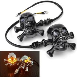 2x Motorcycle LED Skull Turn Signal Lights Indicators Refit Punk Amber Lights for Honda CBR Shadow Virago Road Royal Cafe Racer