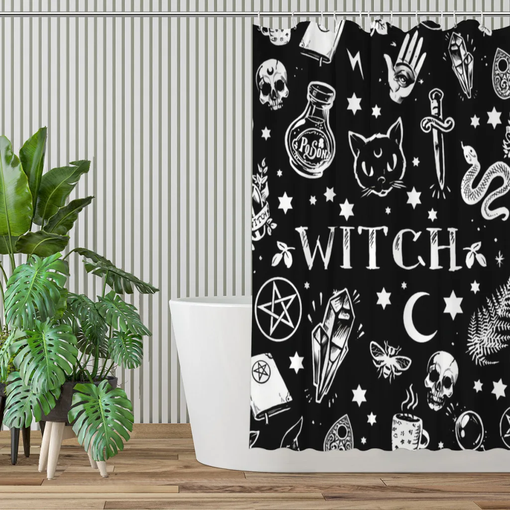 WITCH PATTERN Cat Skull Ouija Shower Curtains  Waterproof Fabric Creative Bathroom Decor with Hooks Home Accessories