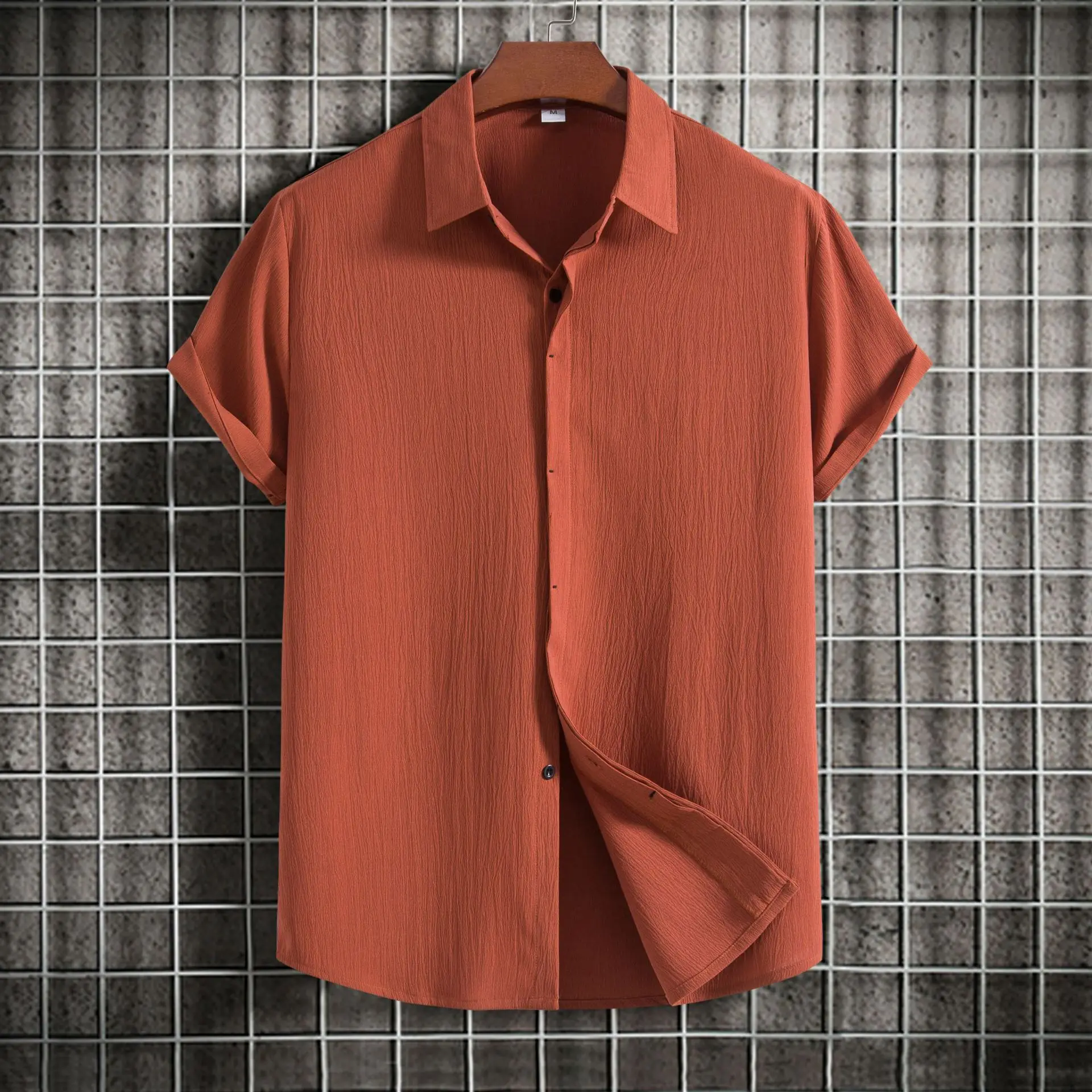 2025 New Summer Comfortable Cotton and Hemp Shirt Men's Solid Color Collar Button Short Sleeve Men's Casual Loose Shirt