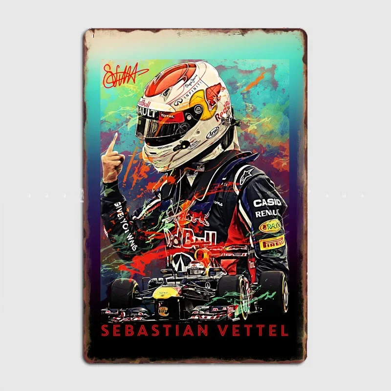 Sebastian Vettel Racing Driver Poster Metal Sign Posters Room Decoration Indoor Custom Decor Club Home Decor Wall Decorations