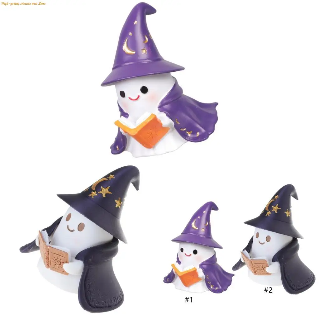 

203F Ghostly Wizard Reading Book Lamp Halloween Bedsides Ambiances Creators Ornament