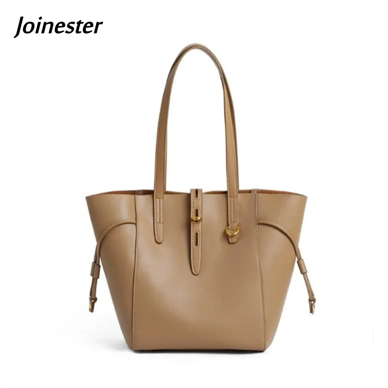 Women Fashion Cow Leather Tote Bag Large Capacity Casual Shoulder Bags for Commuting Ladies Vintage Pure Color Handbag