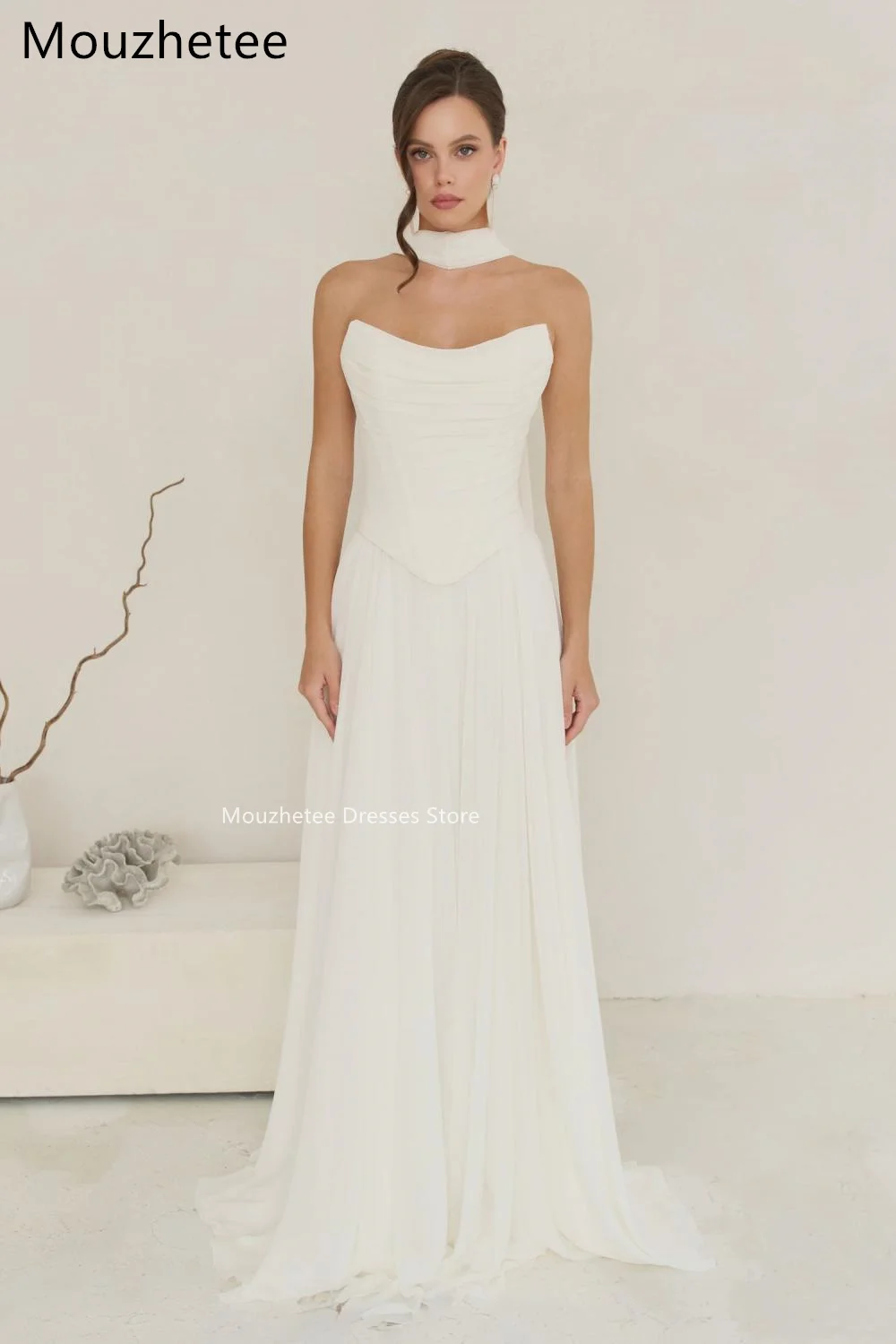 Mouzhetee A-Line Elegant Strapless Sleeveless Wedding Dresses Princess Corset Pleat Brides Gown Custom Made 2026