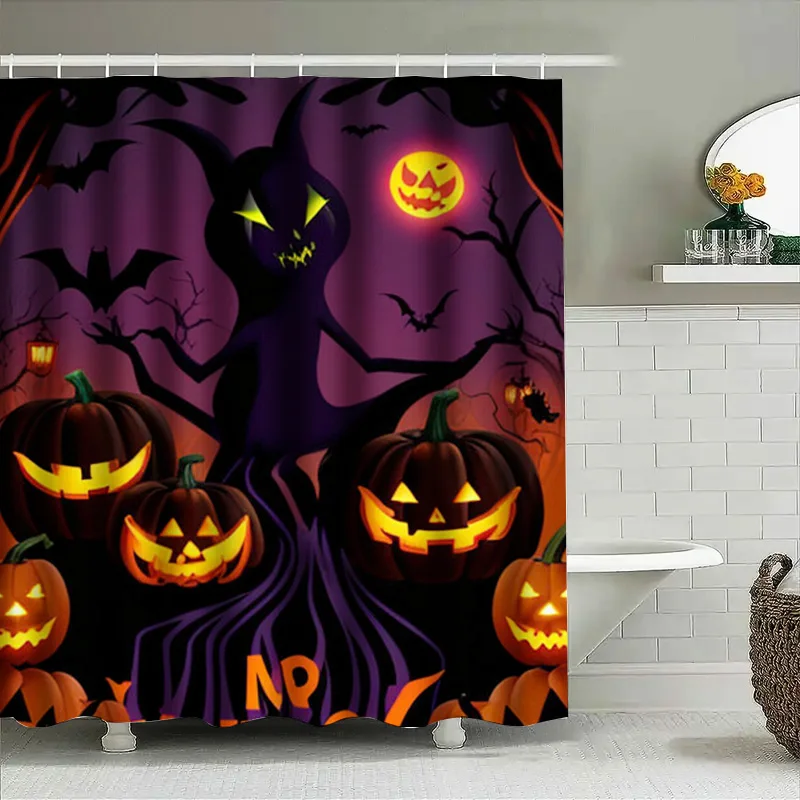

1PCHэллоуин тыква летучая мышь занавеска для душа жуткий темный лес страшный декор для ванной комнаты детская комната