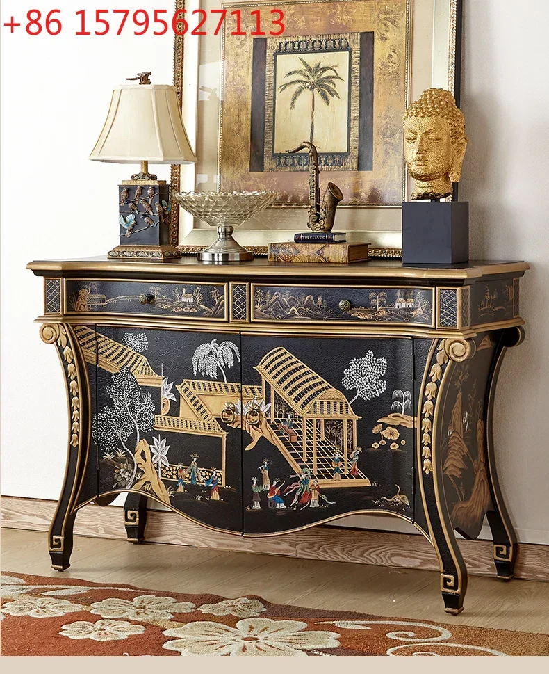 

Приставной шкаф в американском стиле из массива дерева для прихожей и гостиной, новый китайский ретро-шкаф-перегородка для коридора