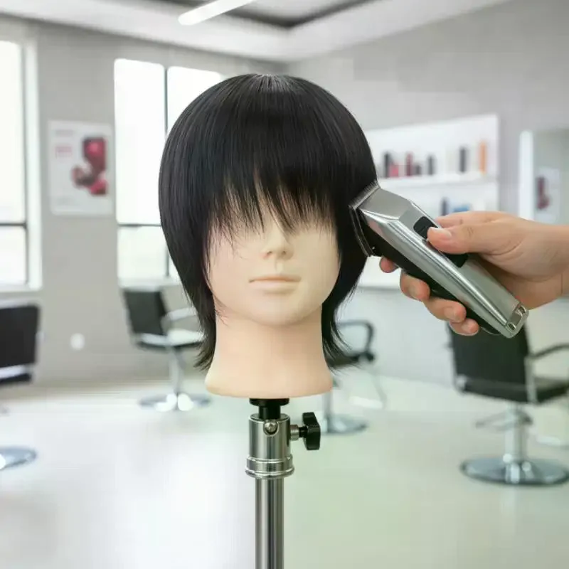 /JCS/Human Hair Mannequin Head Short Black Hair Perfect For Barber Training Practice Beauty Styling Tool Real