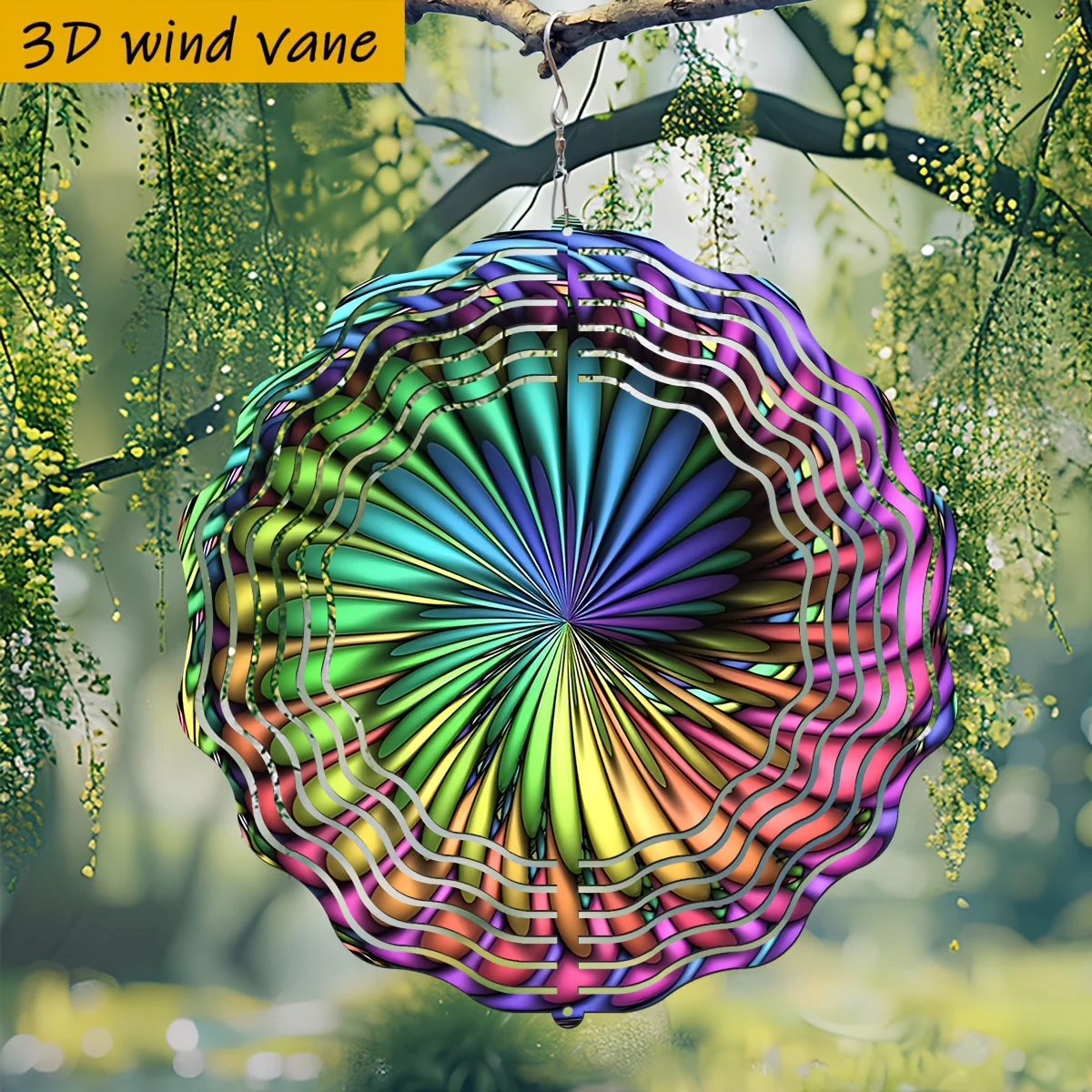 Rainbow Radial Colorful Metal Wind Spinner Hanging Ornament For Garden Patio Balcony Yard Outdoor Decor