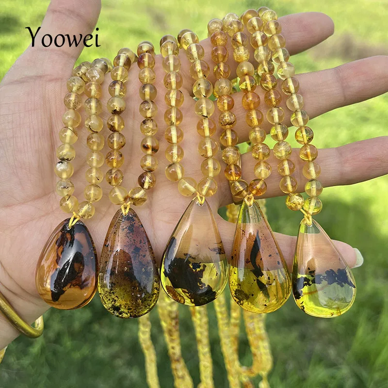 

6mm 100% Original Amber Pendant Necklace Gift Natural Stone Round Golden Yellow Beads 2025 Unique Real Healing Jewelry Wholesale