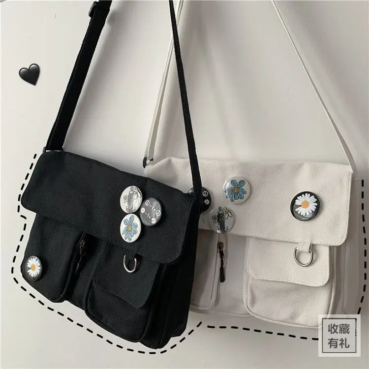 Canvas Diagonal Cross Body Bags Youth Fashion Casual Version Ladies Large Capacity Shoulder Bag Solid Color Women Messenger Bag