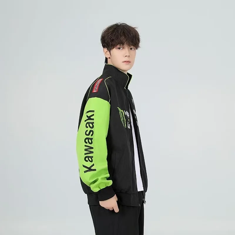 بدلة سباق كاواساكي للخريف والشتاء ملابس قطنية بدلة ركوب الدراجات سترة أمريكية بدلة بيسبول للرجال سترة دراجة نارية نسائية #5