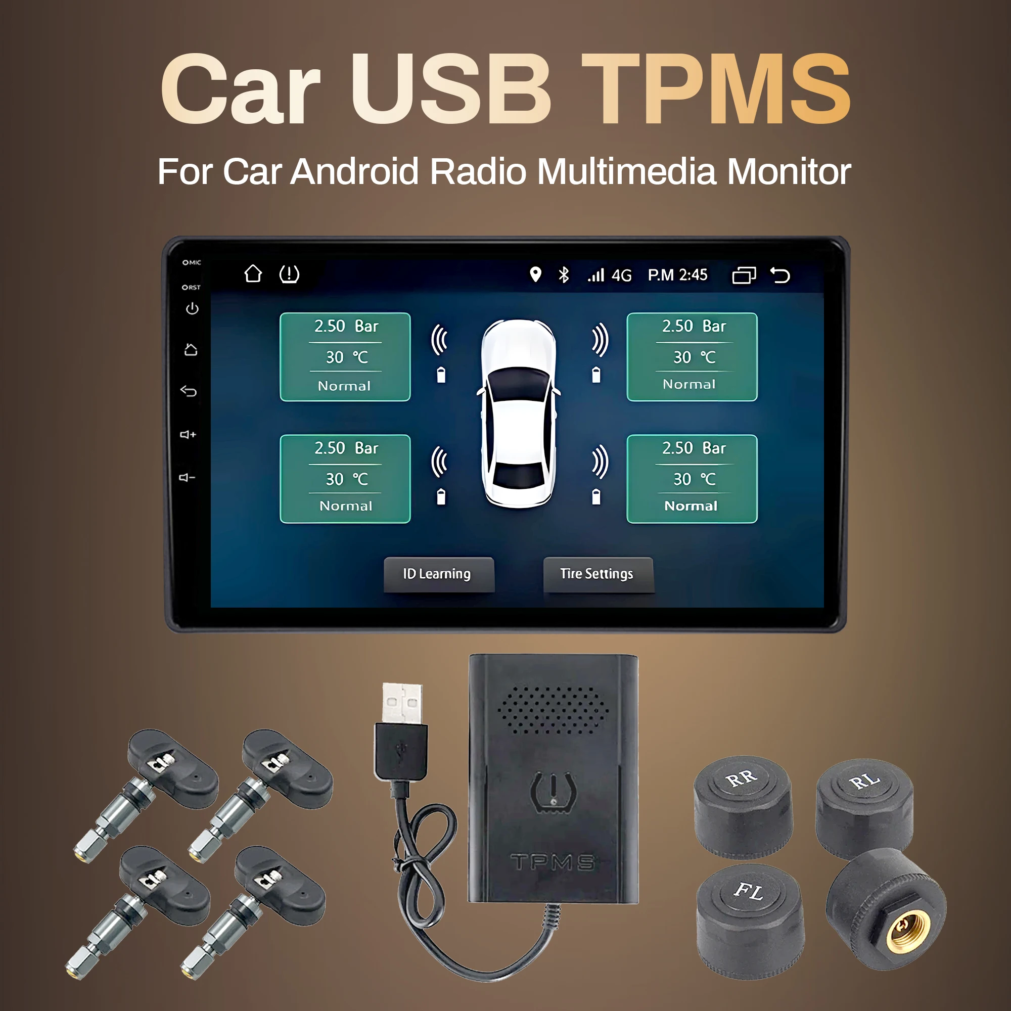 Smart USB Android Wireless TPMS Tire Pressure Monitoring System 5V Internal External for Navigation Car Radio Display Alarm