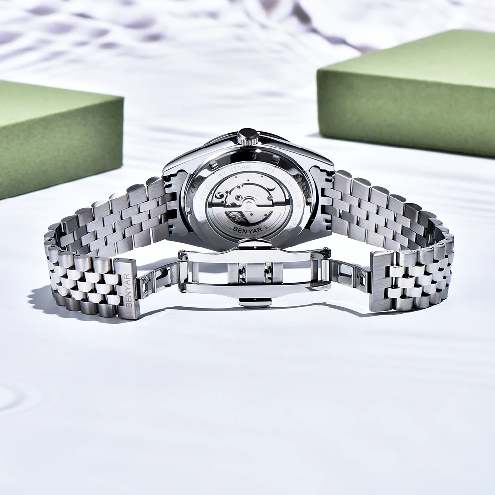 Benyar 2025 New 40Mm Dial Men's Automatic Mechanical Watch 316L Stainless Steel Simple 5Bar Waterproof Watch