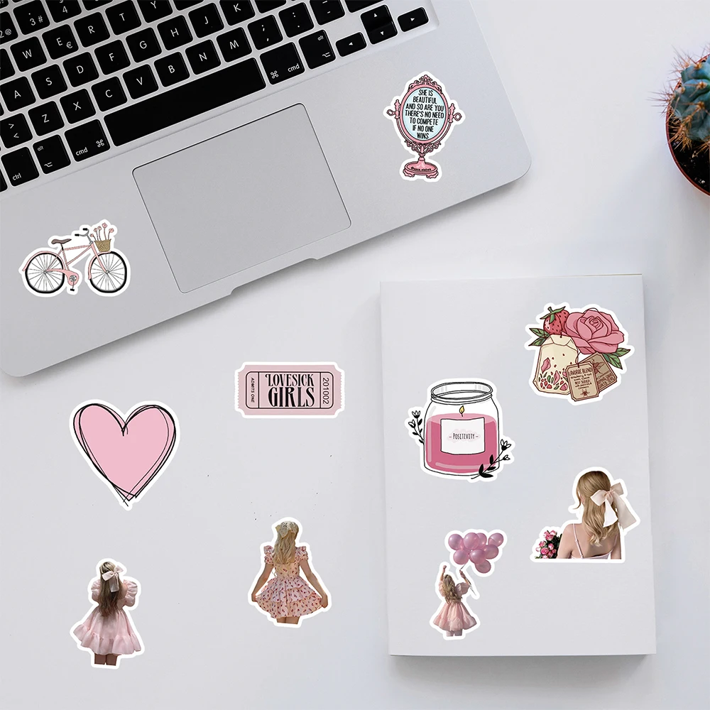 10/30/50pcs Cute Pink Coquette Aesthetic Stickers Kawaii INS Style Girl Sticker Decoration Luggage Phone Laptop Graffiti Decals