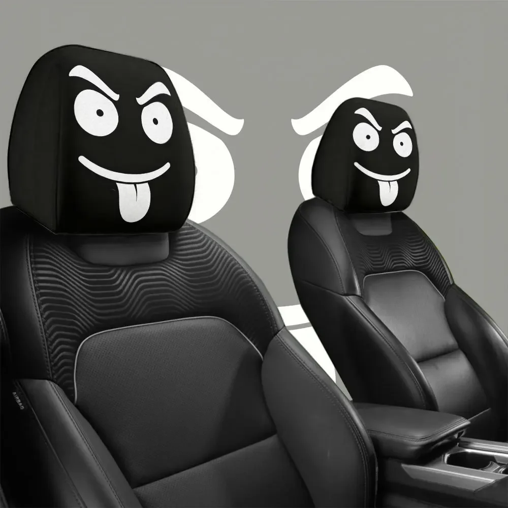 Tongue-Out Funny Expression Headrest Covers, Soft & Comfortable, Dust-Proof & Elastic Car Seat Headrest Covers