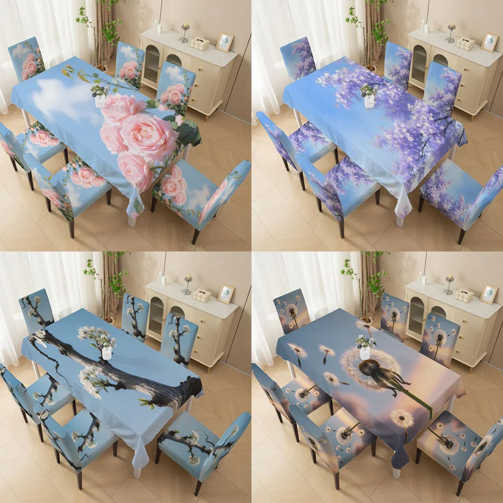 Stretch Chair Cover High Back Dining Chair Cover Set, Dandelion Rose Floral Pattern, Machine Washable All Inclusive Chair Cover