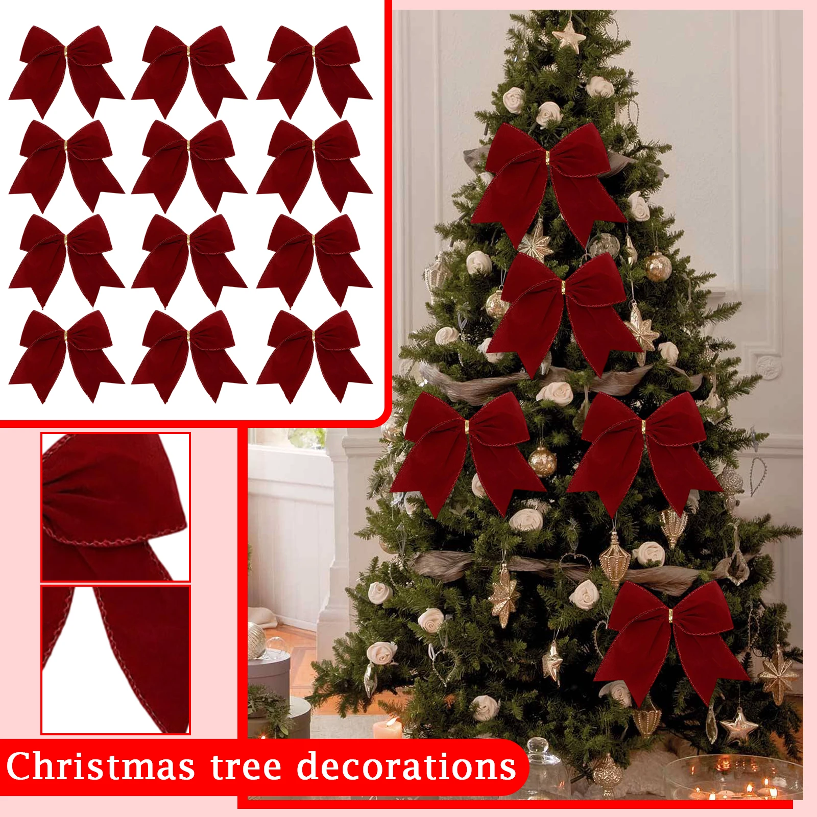 12 stücke Rote Weihnachten Bögen Weihnachten Baum Dekoration Bögen Weihnachten Baum Topper Bowknot Für Handwerk Kranz Party Zubehör