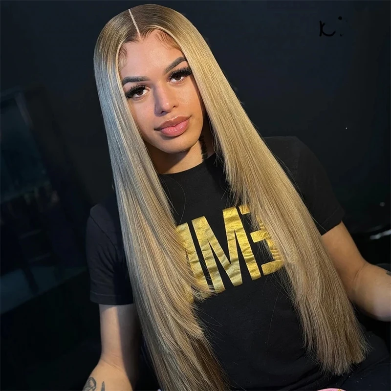 Wig Ash Blonde rambut manusia 13X6 Lace Frontal Body Wave Wig untuk wanita transparan Ombre Highlight pirang 13X4 Wig rambut manusia