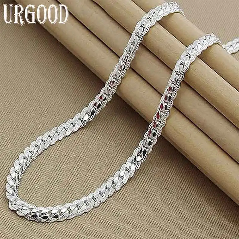 

Ожерелье из серебра 925 пробы с боковой цепью 6 мм, 8/18/20/22/24 дюймов для женщин и мужчин, модное свадебное обручальное ювелирное изделие, подарок