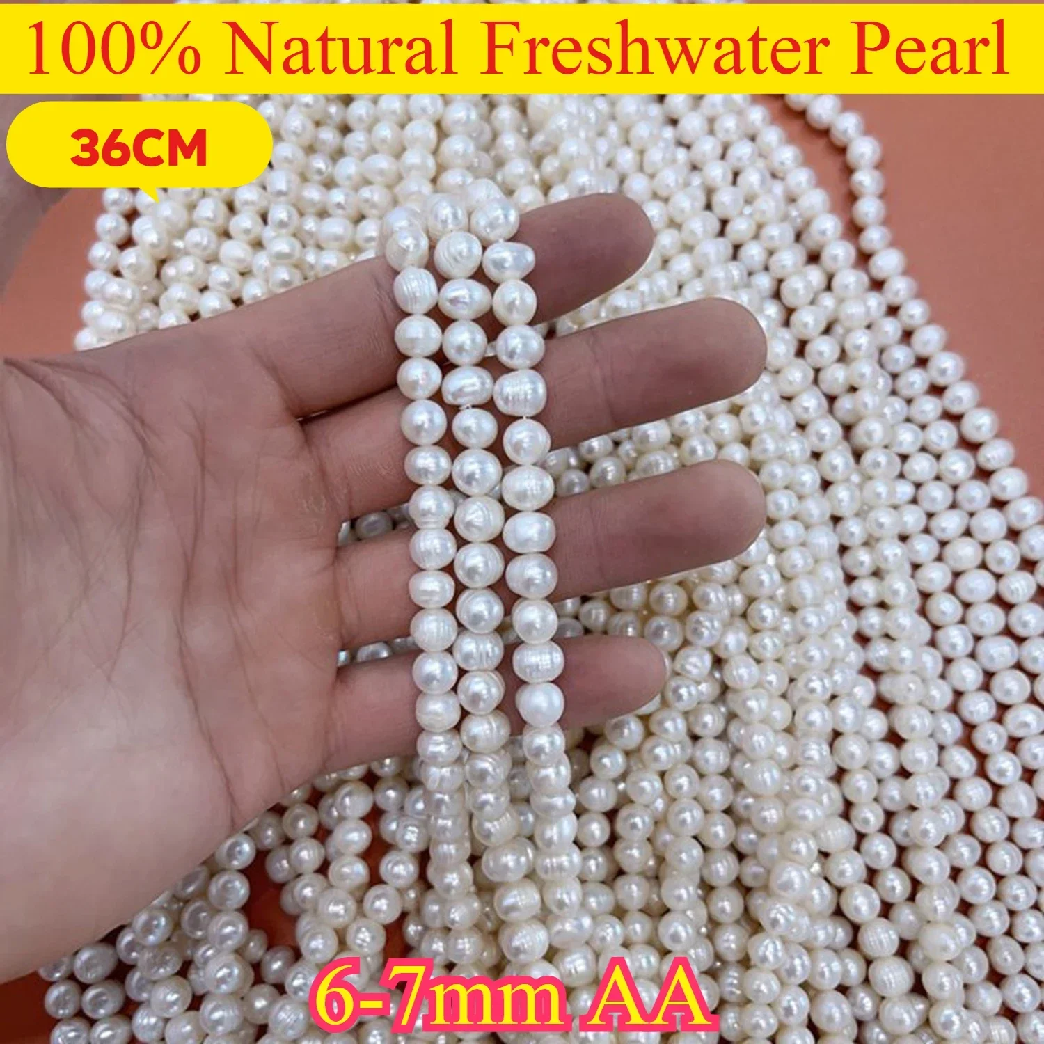 

6-7mm AA Exquisite New Natural Round White Freshwater Pearl Bead Jewelry Make DIY Necklace Bracelet Accessories Women Wedding