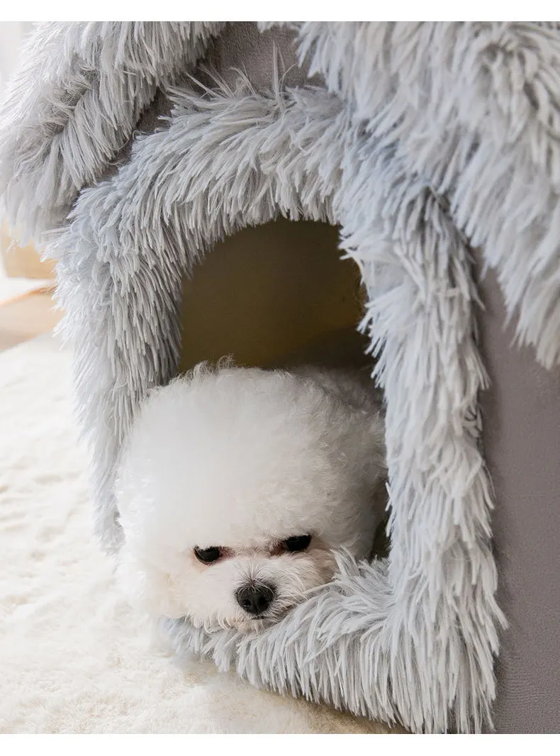 Mittlere Hundehütte für den Innenbereich, weich, bequem, Welpenhaus, abnehmbares kleines Hundebett, Höhle, Winter, warme Haustier-Schlafmatte, tragbar – Detail 3