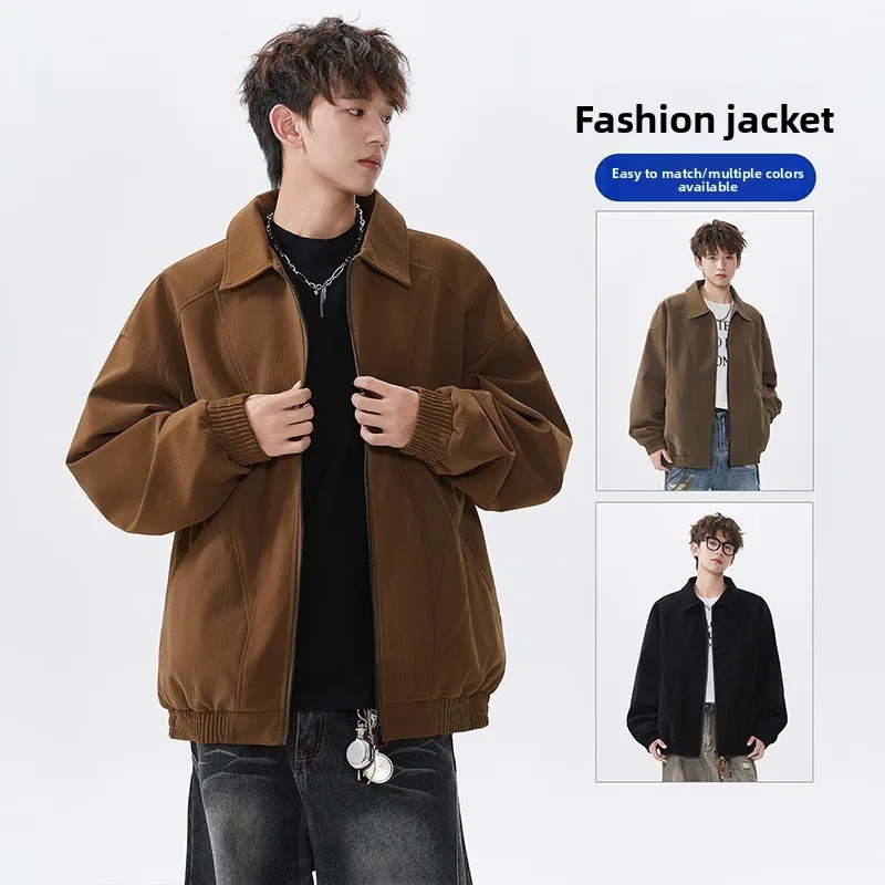 

Men's Jacket American Retro Double-Sided Wear Short Bat Motorcycle Style Leather Jacket Hooded Turn-down Collar Loose Fit