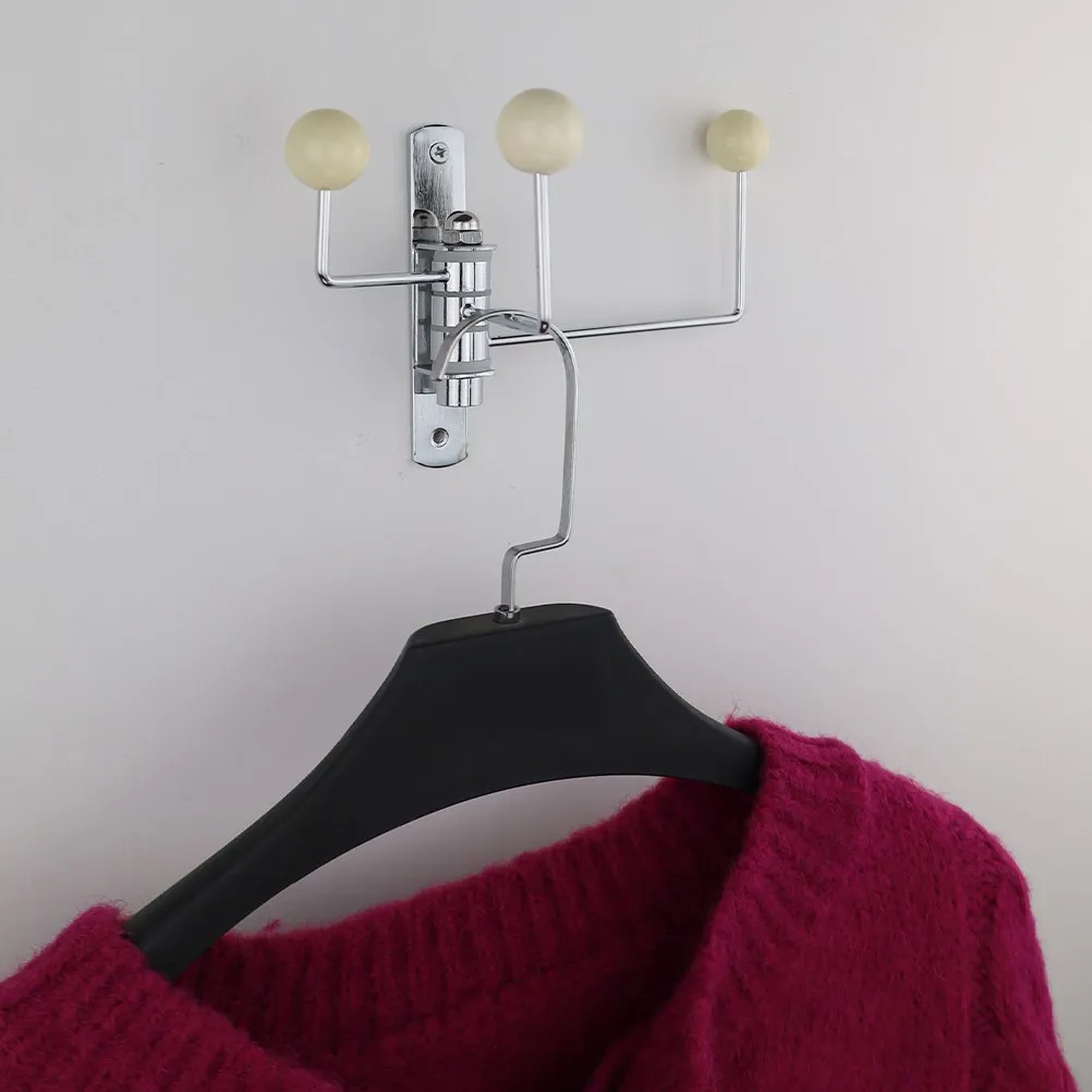 Rotating Wooden Bead Stainless Coat Hook Swivel Hook Wall Mount Bag Purse Hanger for Bedroom Bathroom Entryway Organizer
