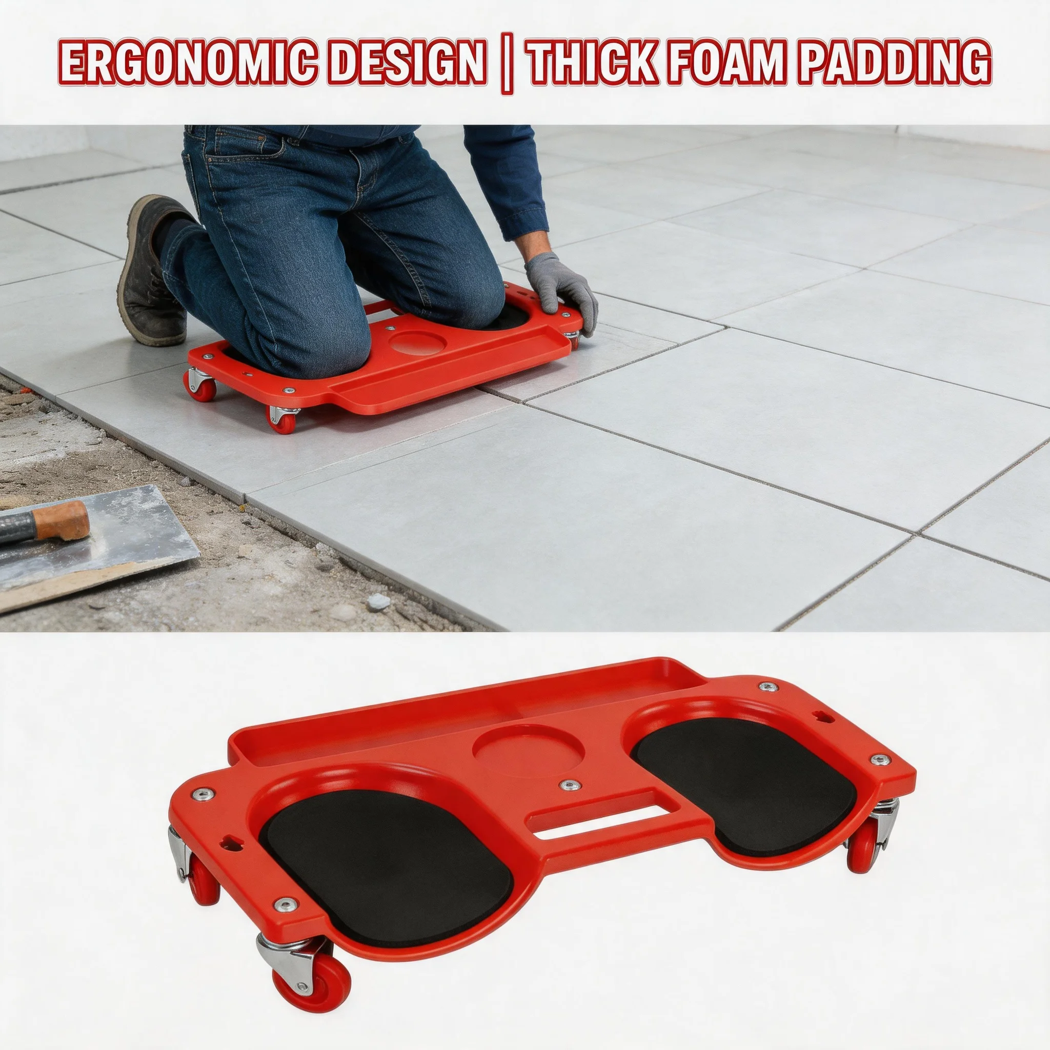 

Rolling Knee Pads Creeper with Wheels Rolling Knee Dolly Foam Cushioned Knee Cups Wear Resistant for Auto Repair Flooring Use
