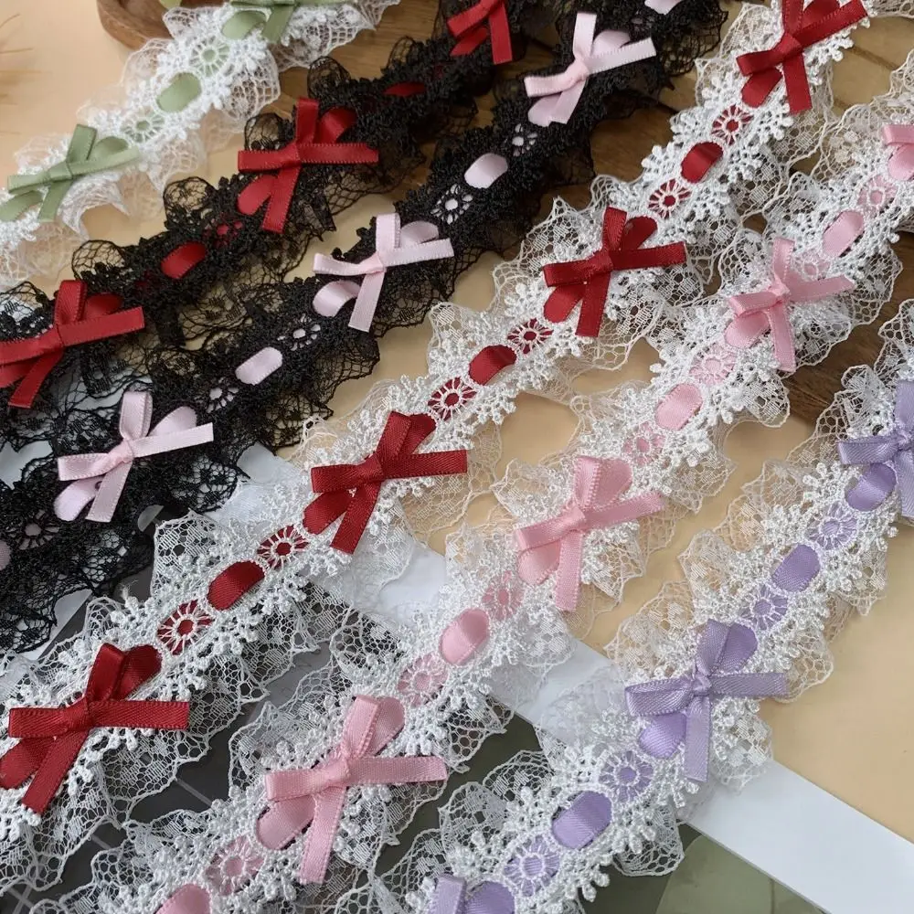 New 1Yard Lace Trim Ribbons Bows & Pleated Handmade Fabric Floral Lace Ribbon Lace Edge Ruffle Trim Sewing Crafts