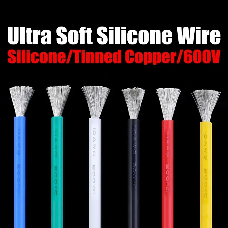 1Meter Heat resistant Flexible Tinned Copper Cable 30 28 26 24 22 20 18 16 15 14 13 12 10AWG High Temperature Soft Silicone Wire