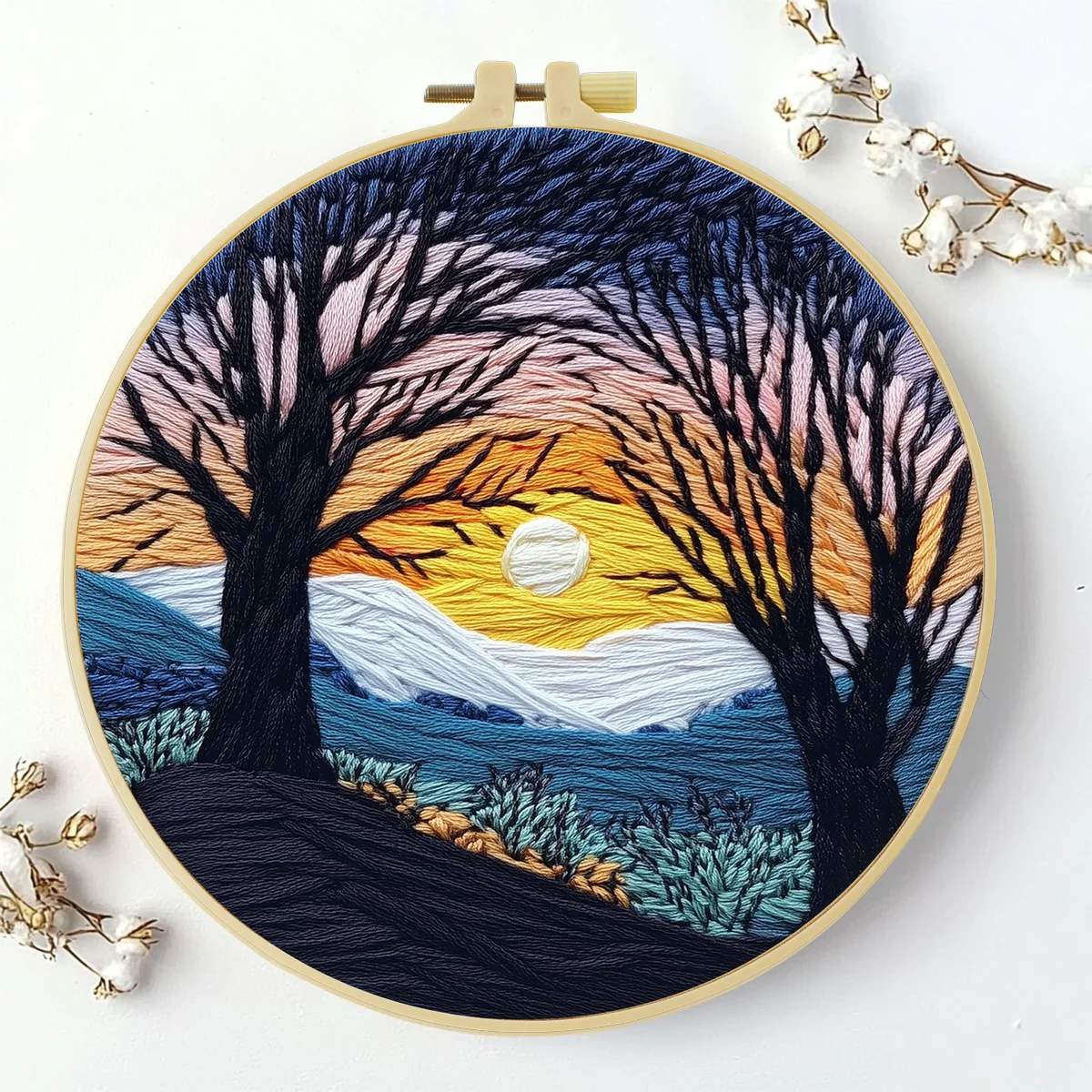 1 Stück 20X20CM/15X15CM 7,87/6,3 Zoll Sonnenuntergang Stickerei Starter-Kit DIY-Kit DIY-Stickerei-Set für Anfänger – Detail 1