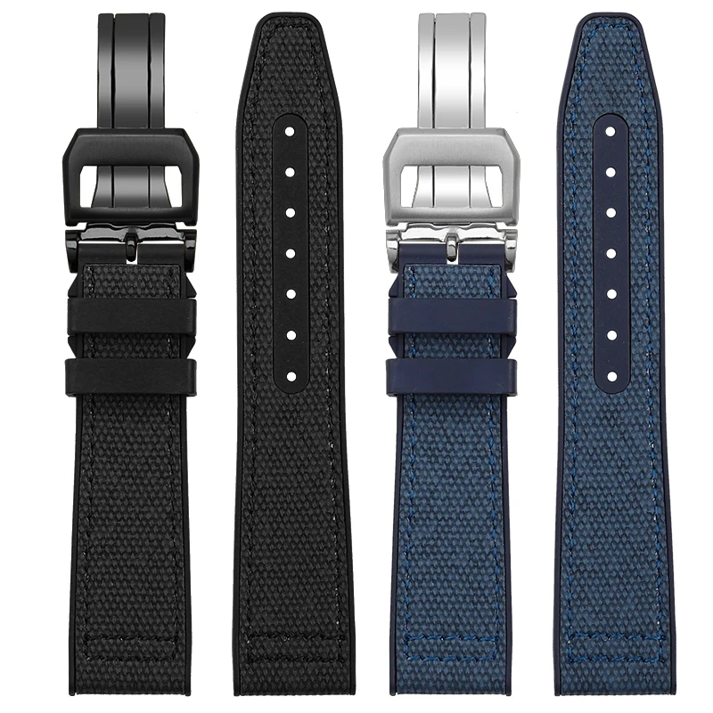 Nylon rubber watch strap For IWC Pilot Spade A Mark 18 Portuguese Blue Band FOLDING CLASP Canvas Men\'s Watch Chain 20MM Bracelet