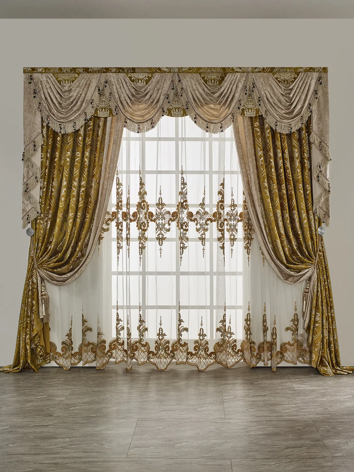 Custom Size European Embroidery, French Romantic Decoration, Gold Gauze Curtains, High-end Velvet, Classic Retro Style Blackout