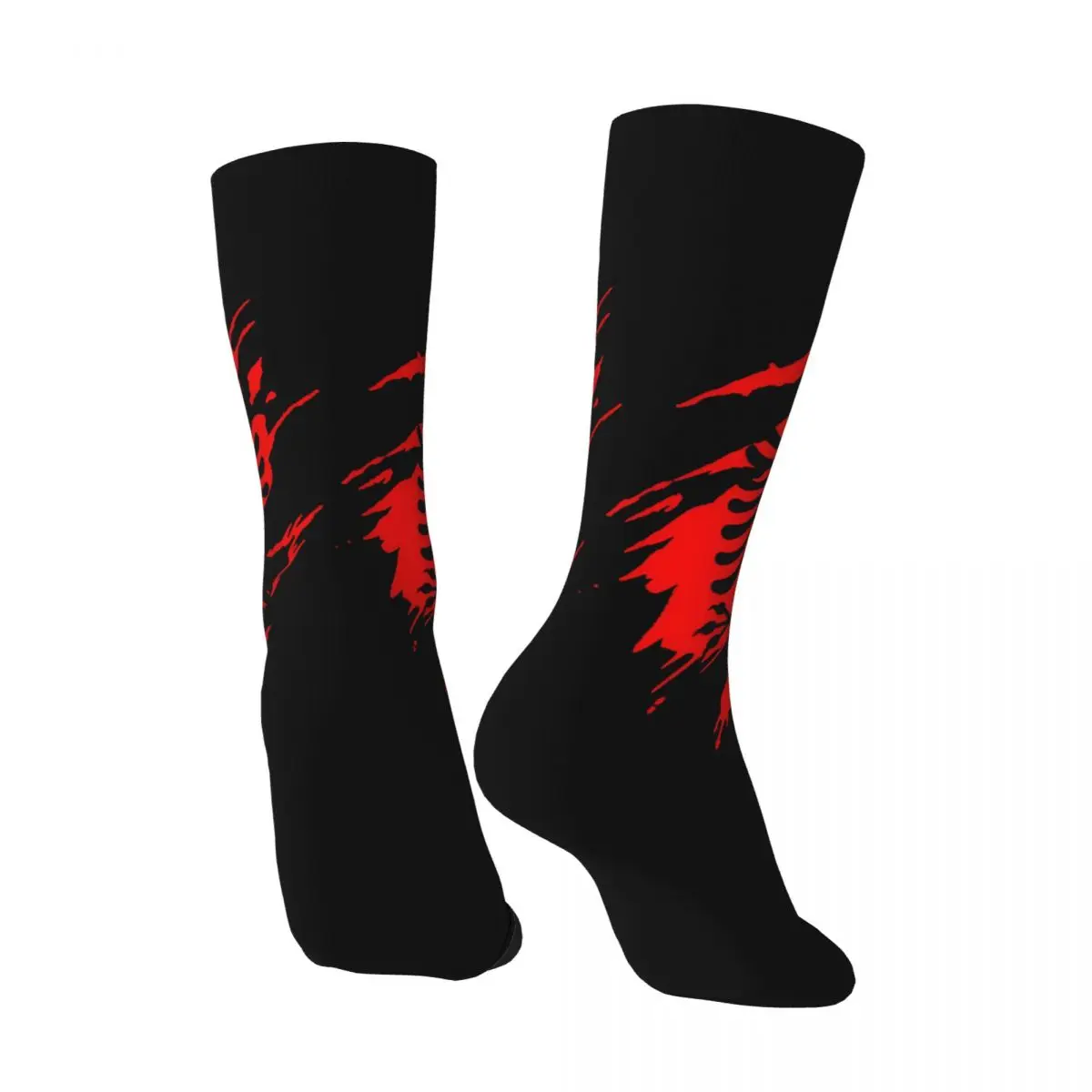 Crazy compression Black And Red Sock for Men Harajuku Albanian Eagle Seamless Pattern Crew Sock Novelty