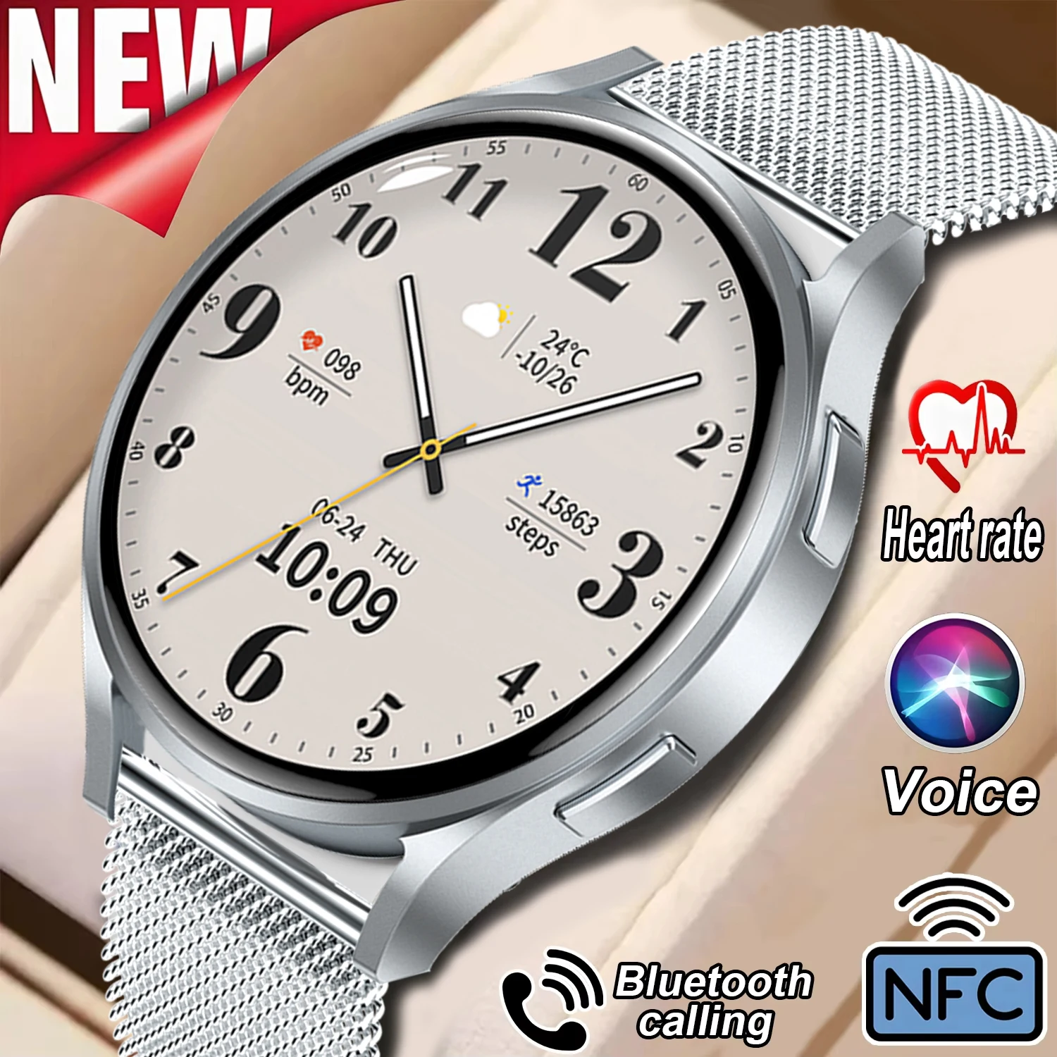 

2025 New Watch 7 NFC Heart rate monitoring Watch Women Bluetooth Call Smartwatch Men AMOLED GPS Sports Watches For Android ios
