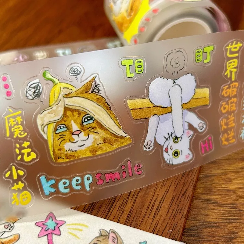 Lovely Angry Smile Cat Die Cut PET Washi Tapes Craft Supplies DIY Scrapbooking Card Making Decorative Plan Sticker