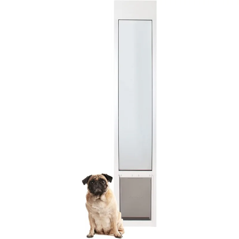 

No-Cut Sliding Glass Pet Door – Install Renters, Aluminum Frame, Adjustable 91-96, White, Medium Dogs Up to 40 lb