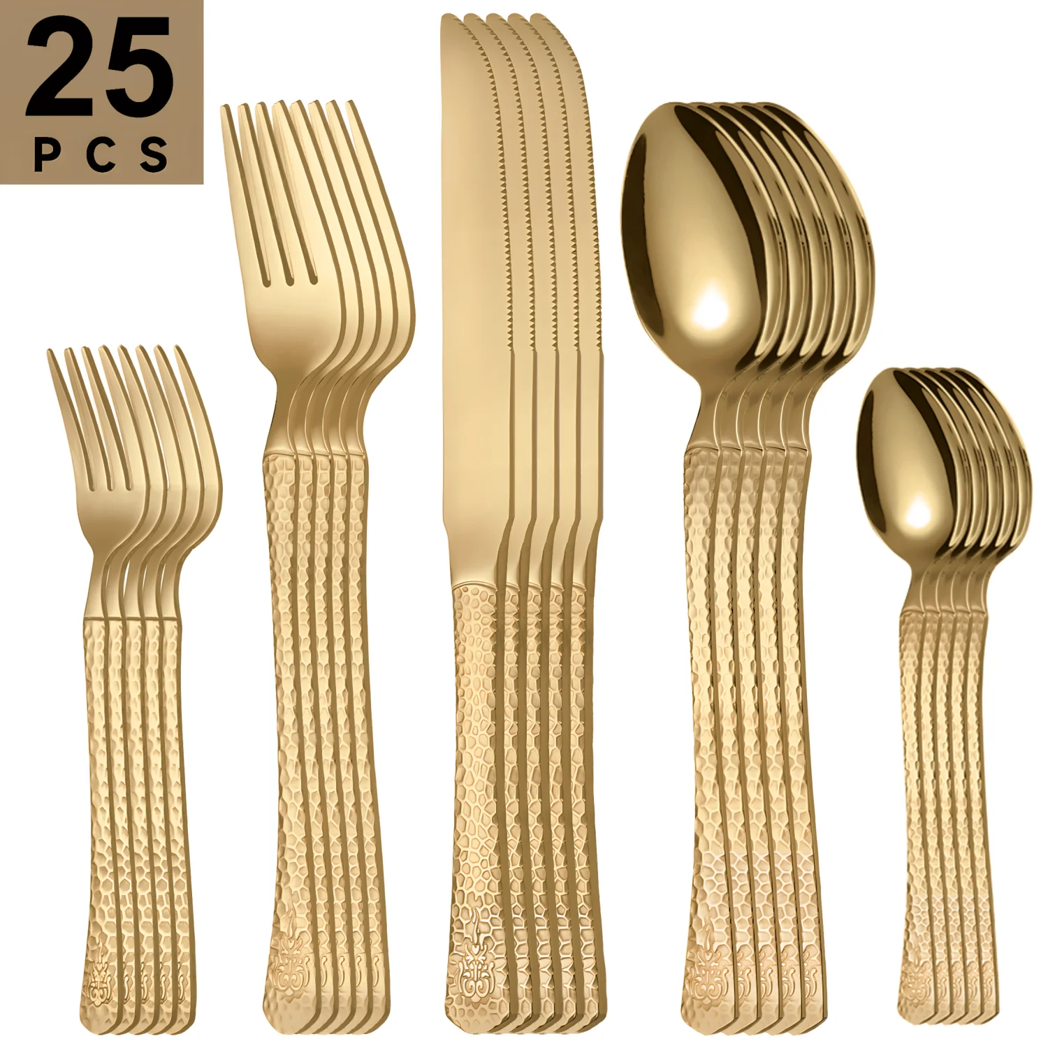 

5/25 Western style stainless steel tableware silverware set exquisite gold tableware handle including a main steak knife, fork,