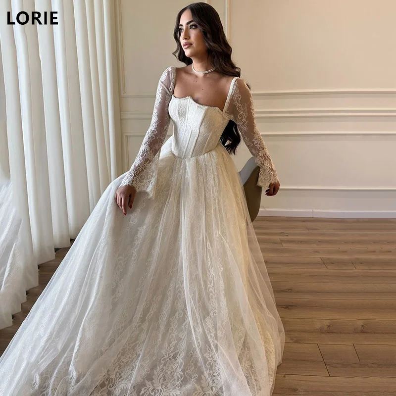 LORIE Sweethear A Line Wedding Dresses Long Sleeves Lace Bridal Dresses Backless Sexy Wedding Gowns Customized 2024