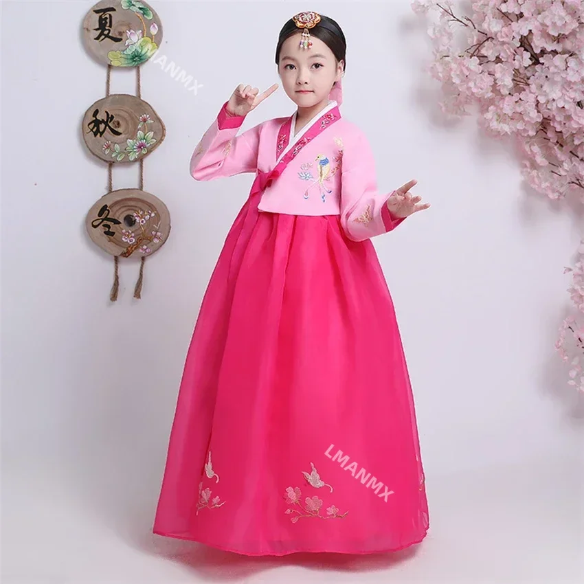 Traditional Korean Clothing Girls Hanbok Embroidery Long Sleeve Ancient Dance Costume Stage Performance Retro Court Dress