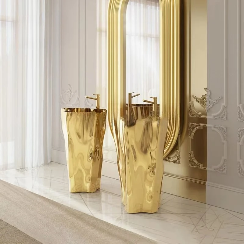 Villa bathroom furniture custom independent luxury gold stainless steel washbasin bathroom sink