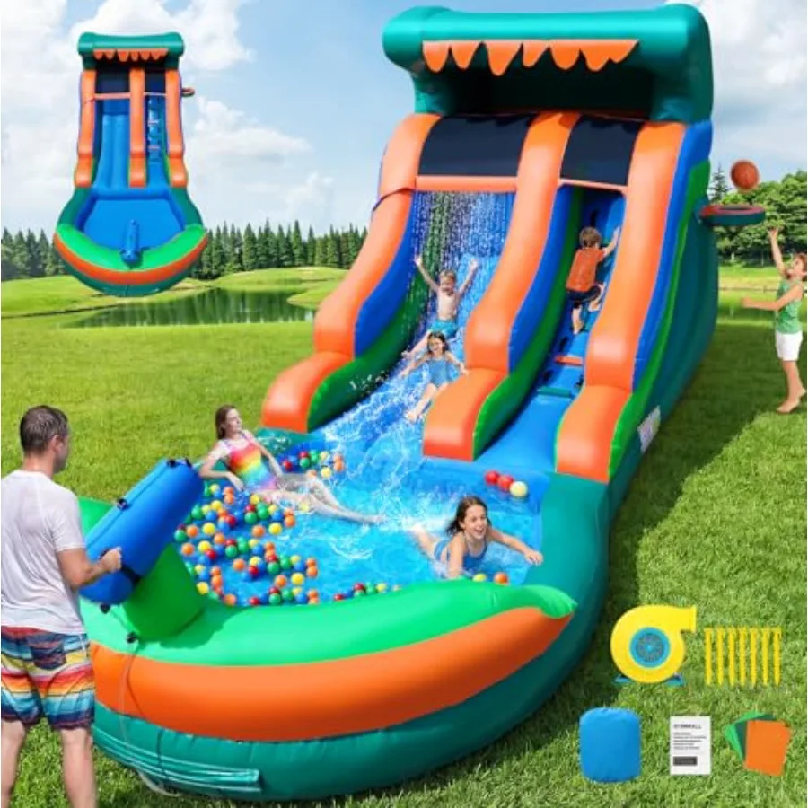 

21FT Inflatable Water Slide Commercial 100 PVC Grade for Adults and Green Heavy Duty Blow Up Waterslide Bounce House with 750W