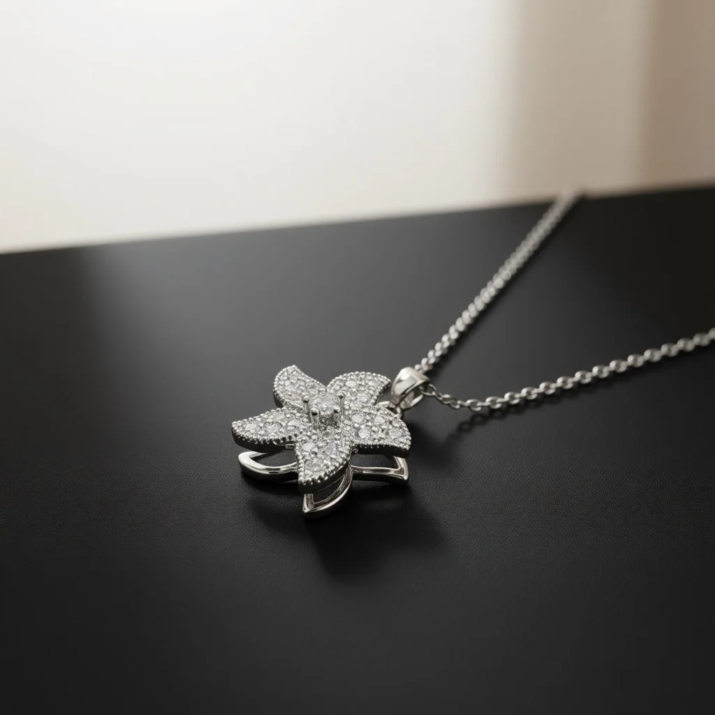 Elegant Silver Tone Copper Starfish Pendant Necklace for Women, Full Pave Clear Zircon Trendy Daily Wear Fashion Jewelry
