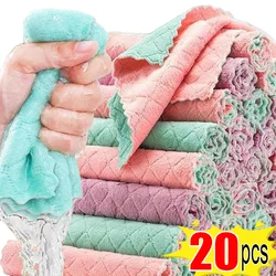 20/5PCS Super Absorbent Microfiber Towel Double Layer Washing Cloths Non-stick Oil Dishcloths Cleaning Rags Kitchen Scouring Pad