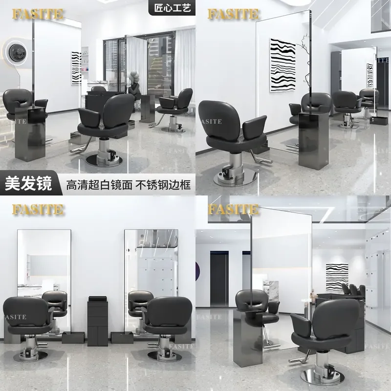 For Hair LED Mirror Table Light Luxury Barber Shop Floor Standing Makeup Mirror with Lights High End Fashion Single