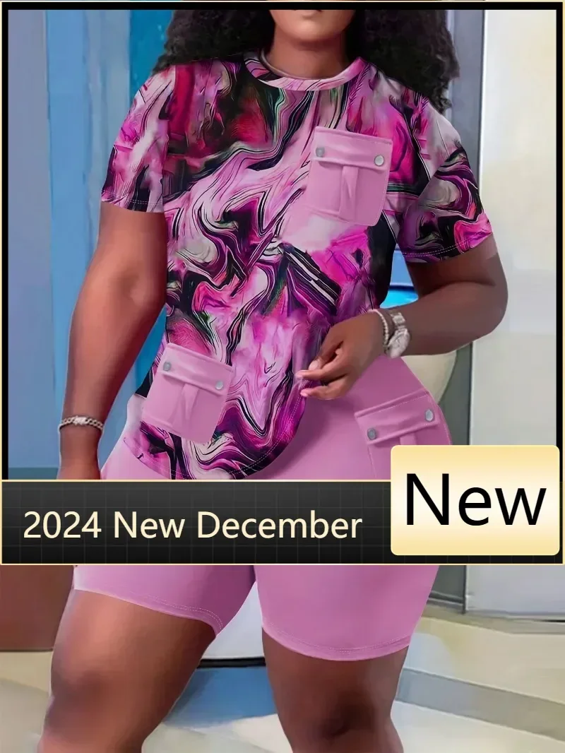 

Customized Tie Dye Print Pocket Design Top & Shorts 2 Piece Sets Womens Outfits Summer 2025 New Y2k Half Pants Suit for Female S